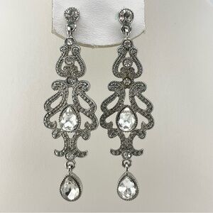 Chandelier Crystal White Silver Plated  Elegant Vintage Drop Earrings